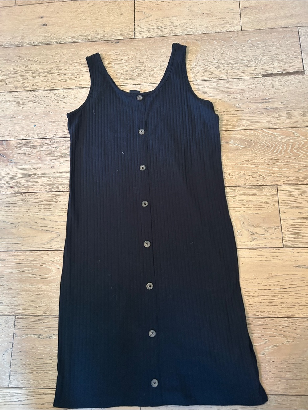 Girls' Black Ribbed Button-Front Knit Dress